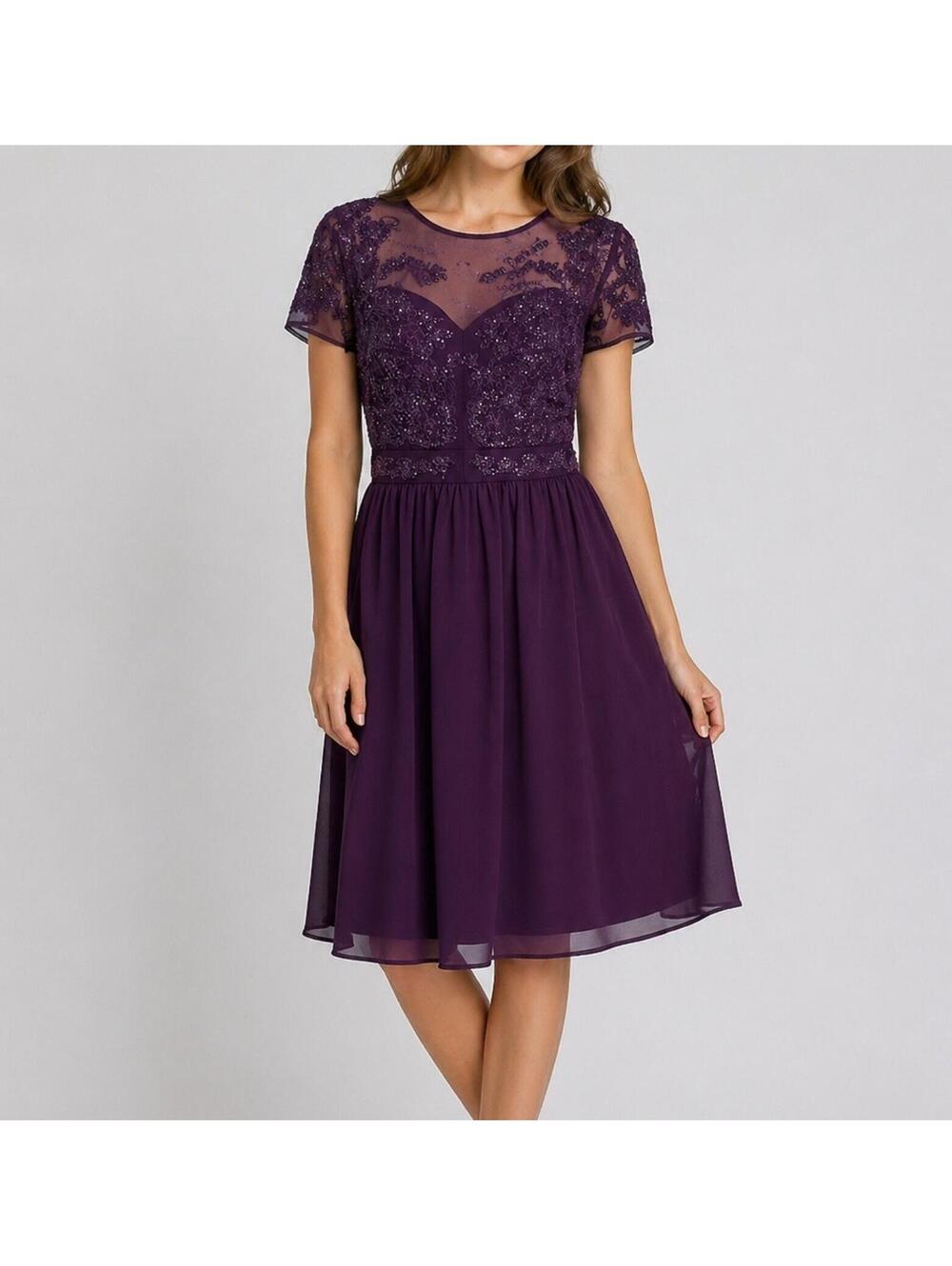Francesca’s Purple Beaded Lace Midi Dress Large Sheer Mesh Cocktail Party Dress